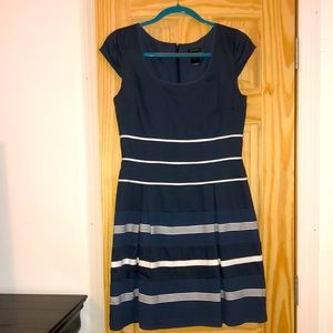 Blue dress with white stripes
